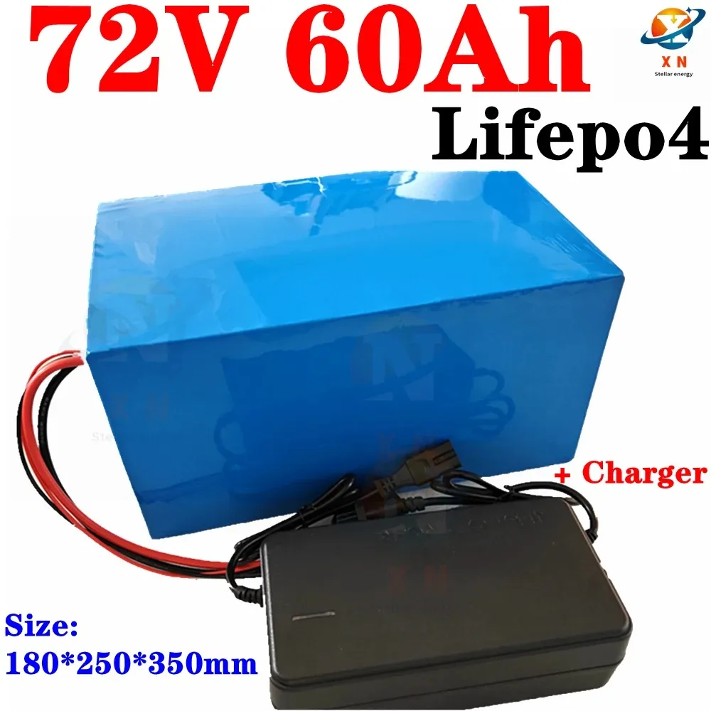 

lithium 72V 60Ah lifepo4 lifepo4 battery BMS 24S 76.8V deep cycle for15KW 10kw 5000W 3500W bike scooter Motorcycle + 10A charger