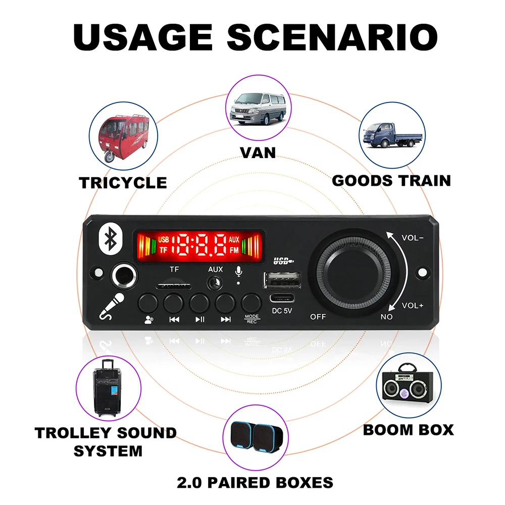 KEBIDU 160W Amplifier Bluetooth 5.0 MP3 Player MP3 Decoding Board DIY Home Audio Speaker Module 6.5mm Mic Knob USB TF FM Radio