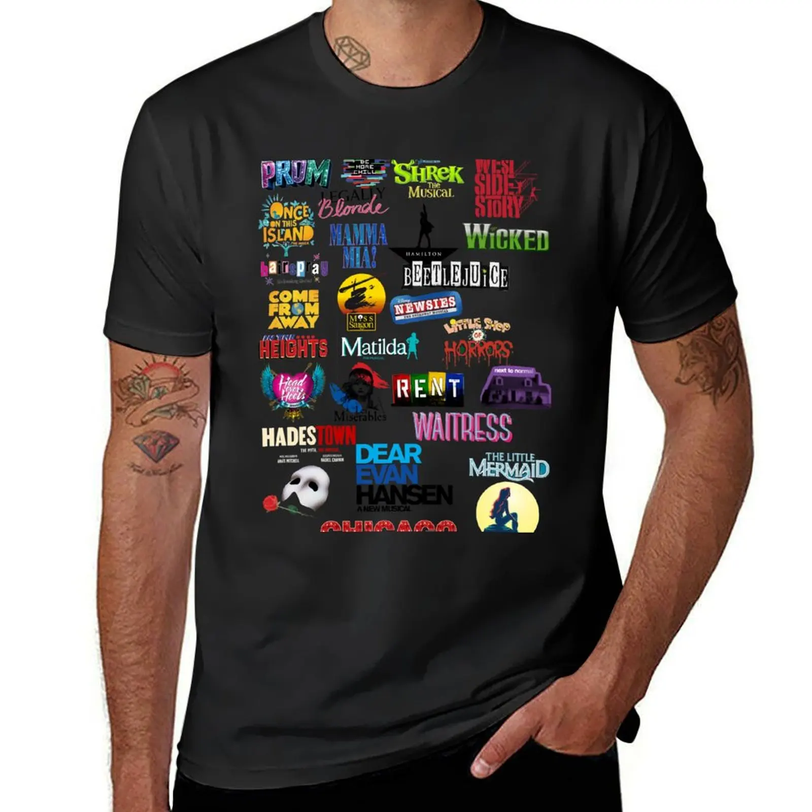 Musical Theater Sticker Shirt Inspired by Broadway Shows T-Shirt customs design your own funnys Men's clothing