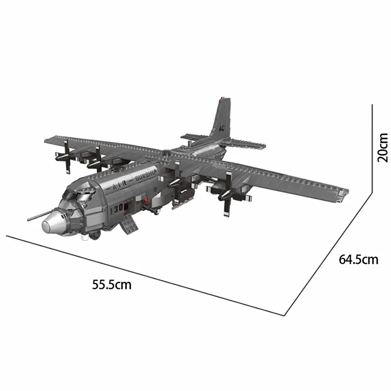 Building Blocks Military MOC WW2 AC-130 Gunboat Aircraft Bricks Models Army Weapon Airplane Kids Toys Gifts for Boys