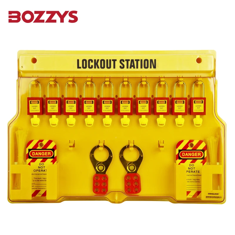 BOZZYS Lockout Tagout Station Kit with safety loto pad locks hasp lockout for OSHA-compliant Valve and Electrical Lockout tagout