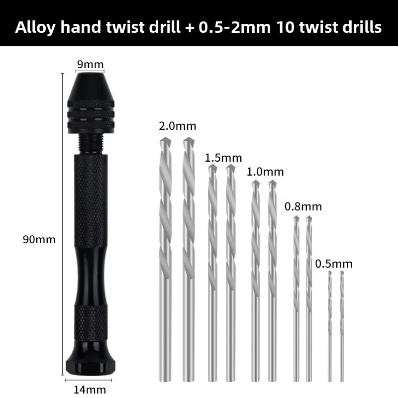 0.3-3.2mm Mini Micro Woodworking Tools Drilling Rotary Tool Manual Twist Bit Aluminum Alloy Micro Hand Drill for Jewelry Craft