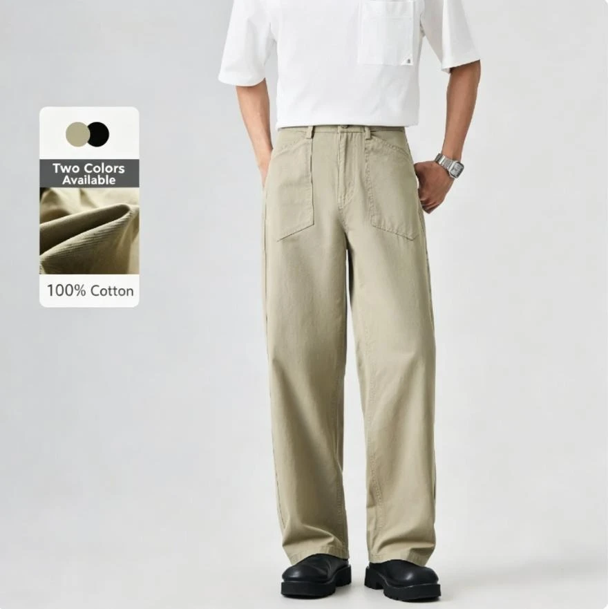 Tooling Casual Pants Men's Spring 2026 Versatile Loose Straight Cotton High-waisted Trousers