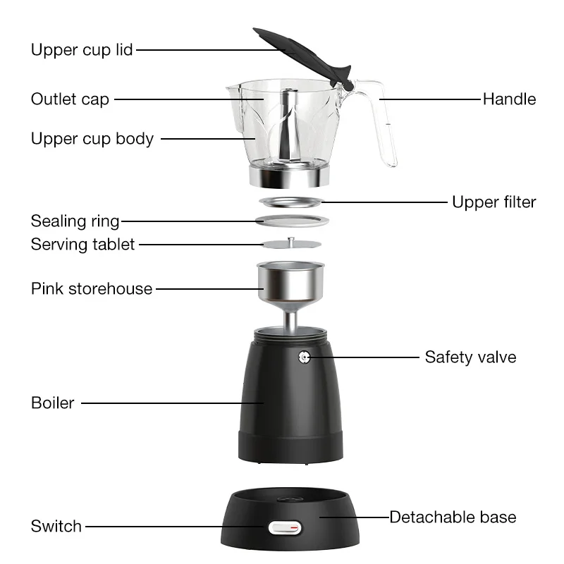 DMWD 110V/220V Electric Moka Pot Espresso Italian Mocha Coffee Maker Percolators Stovetop Tool Filter Coffee Making 300ml