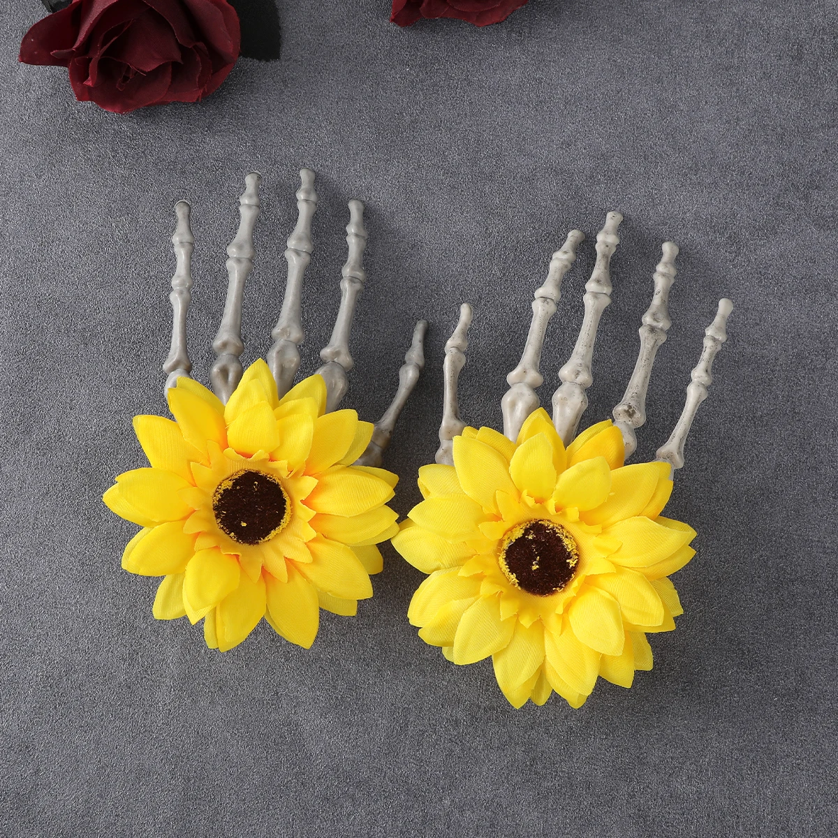 AWAYTR Skull Skeleton Hand Retro Rose Hair Clip Cos Hair Accessories Bone Hairpin Halloween Party Gifts For Women Hair Accessori