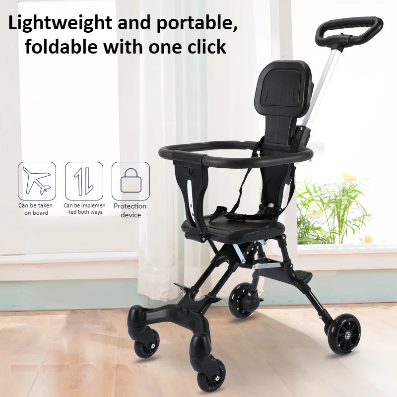 Lightweight Baby Stroller High Landscape One-click Folding Two-ways Baby Strolling Cart with Double Brake Canopy Guardrail