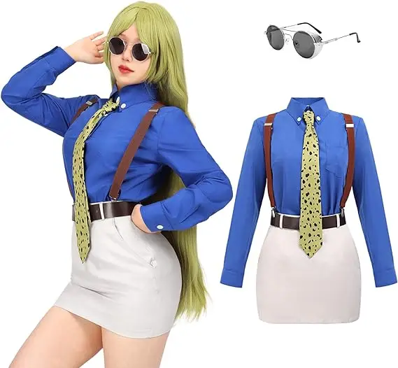 Nanami Cosplay Costume Kento Uniform Women's Slim Fit Shirt with Tie Suspender Glasses Anime Jujutsu Prop Cravat Outfit Gift