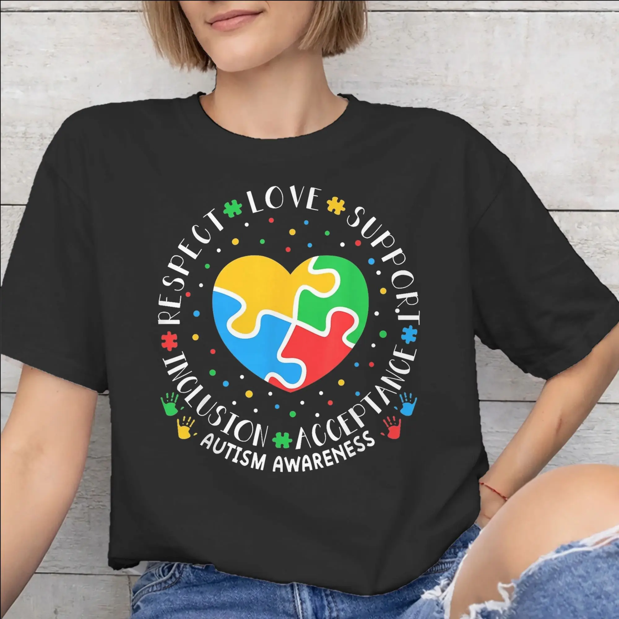 Men Women Printed Autism Awareness Respect Love Support  T Shirt Tee 100% Cotton  T-shirts Clothes