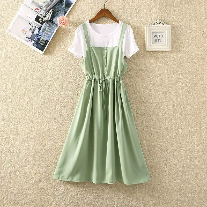 Fashion Women's Dress Set 2023 Spring/Summer New Korean Edition Pure White Top Casual Age Reducing Dress Two Piece Set