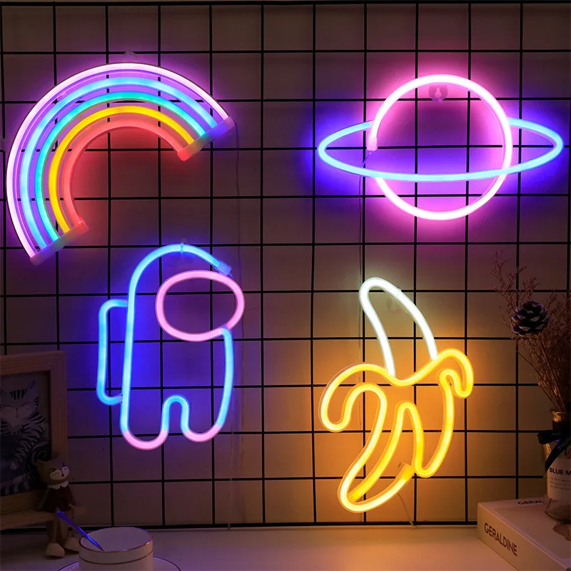 63 Styles LED Neon Light Banana Wall Art Sign Bedroom Decor Rainbow Hanging Night Lamp Home Party Holiday Decor Gift Neon Light