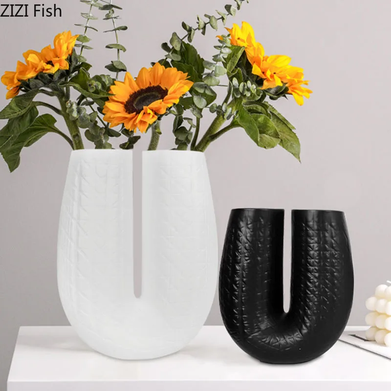 

Minimalism U-shaped Resin Vase Artificial Flower Decorative Flower Pots Desk Decoration Flowers Arrangement Modern Home Decor