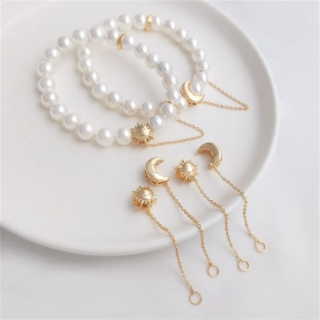 

14K Gold Package Moon Sun Big Hole Bead Hanging Chain DIY Bead Bracelet Separation Bead Fashion Jewelry Sand Gold Accessories