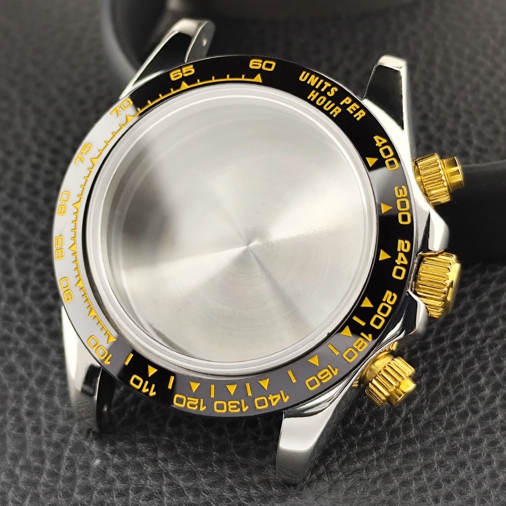 

39.3mm Case Slivey / Black Stainless Steel case fit VK63A movement Case Sapphire Crystal Glass case 20mm strap Watch Box