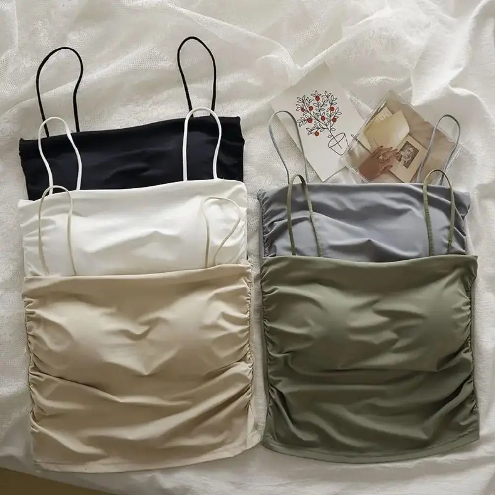 Square Collar Women's Vest with Breast Pads Free Size Beautiful Back Underwear Anti-light Fixed Cup Slim Back Slim Sling Summer
