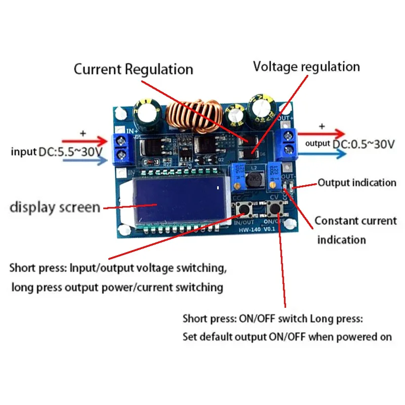 DC-DC Buck Boost Converter Module 5.5-30V to 0.5-30V 4A 35W Adjustable Step Up Down Voltage Regulator LCD Digital Voltmeter