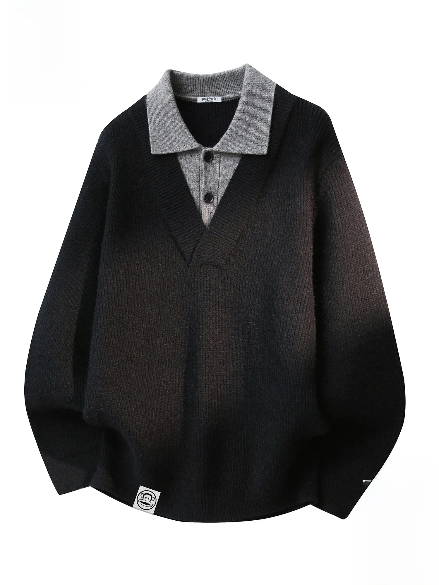 

PaulFrank M Knitted Sweater with irt Collar Splicing Fake Two-Piece Spring Faionable Thiened Warm Medium Woolen Cabl...