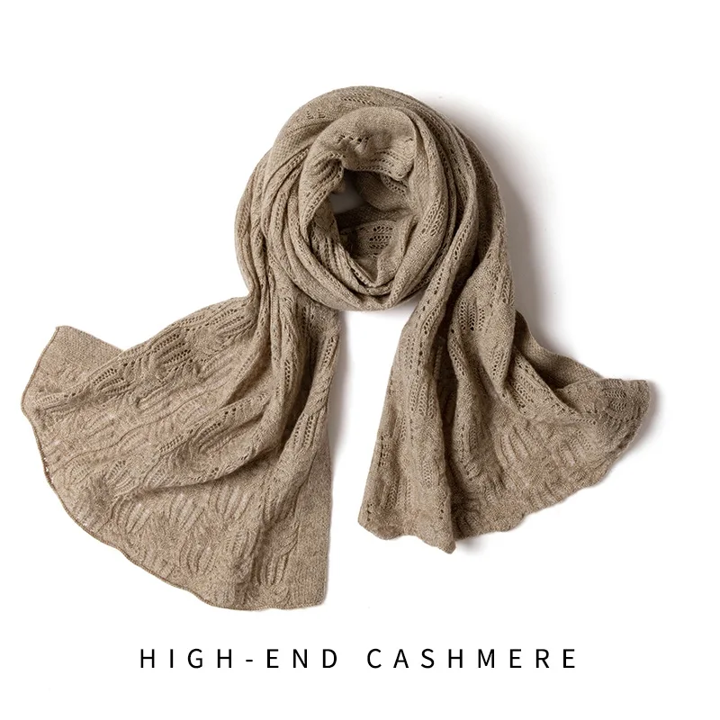 High Quality Cashmere Scarf 2023 Autumn/Winter Women\'s High-End Solid Color Warm Knit Extended Hollow Flower Cape