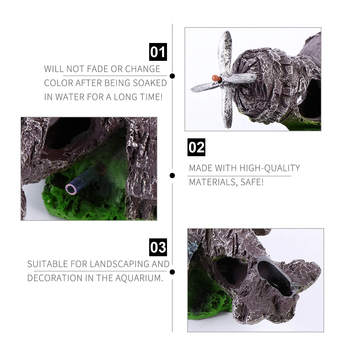 

Trustworthy Resin Plane Wreckage Aquarium Decoration Realistic Substitution Glazed Surface Multiple Holes Fish Tank Ornament