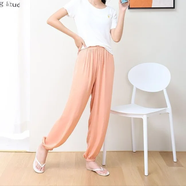 Summer Thin Loose Trousers Women's Ice Silk Beach Casual Pants Large Size Lantern Pants Mosquito Repellent Trousers