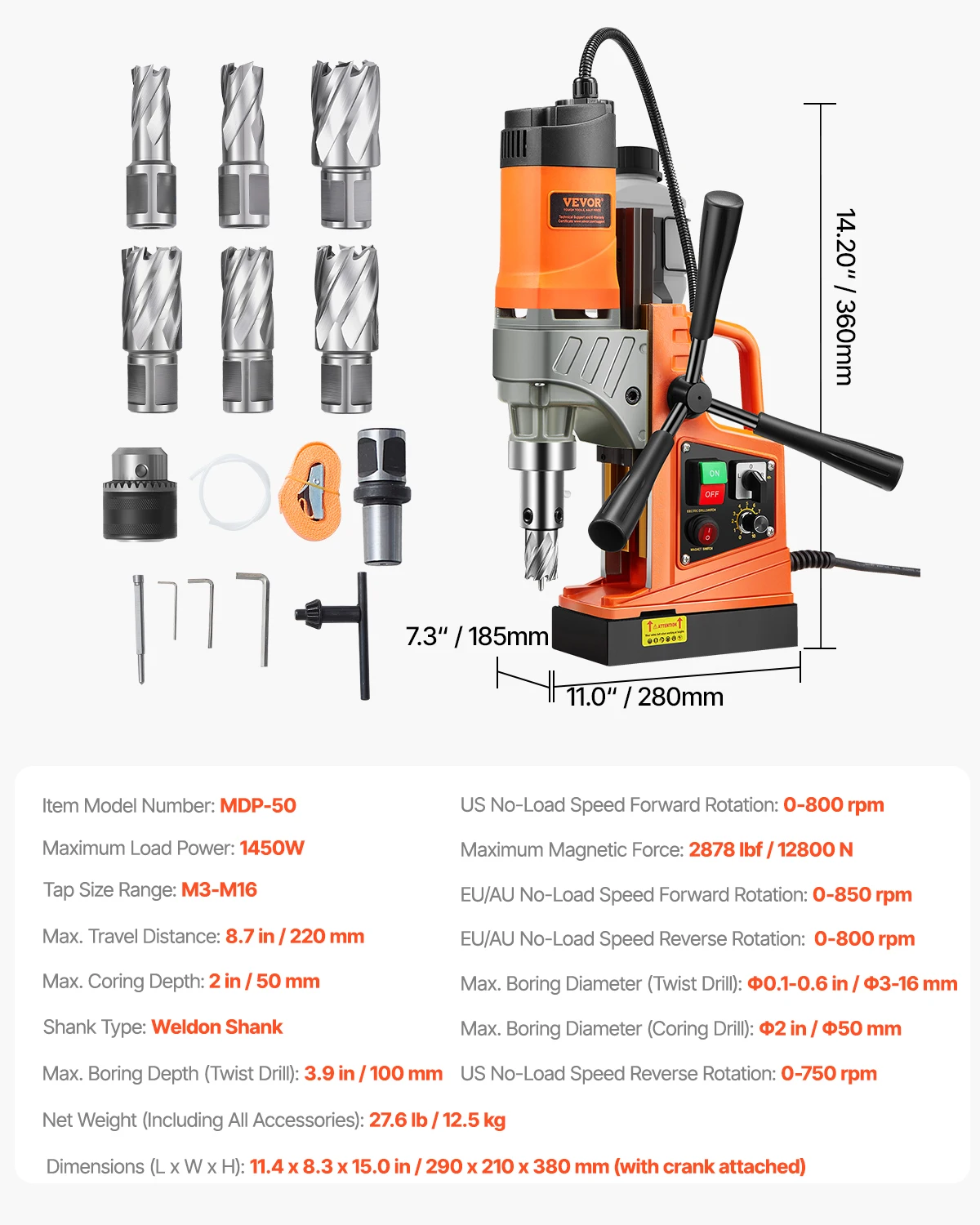 SucceBuy Magnetische Boor 1450 W Motor Saai Diameter 2810 lbf Draagbare Elektrische Mag Kolomboor Variabele Snelheid Boormachine