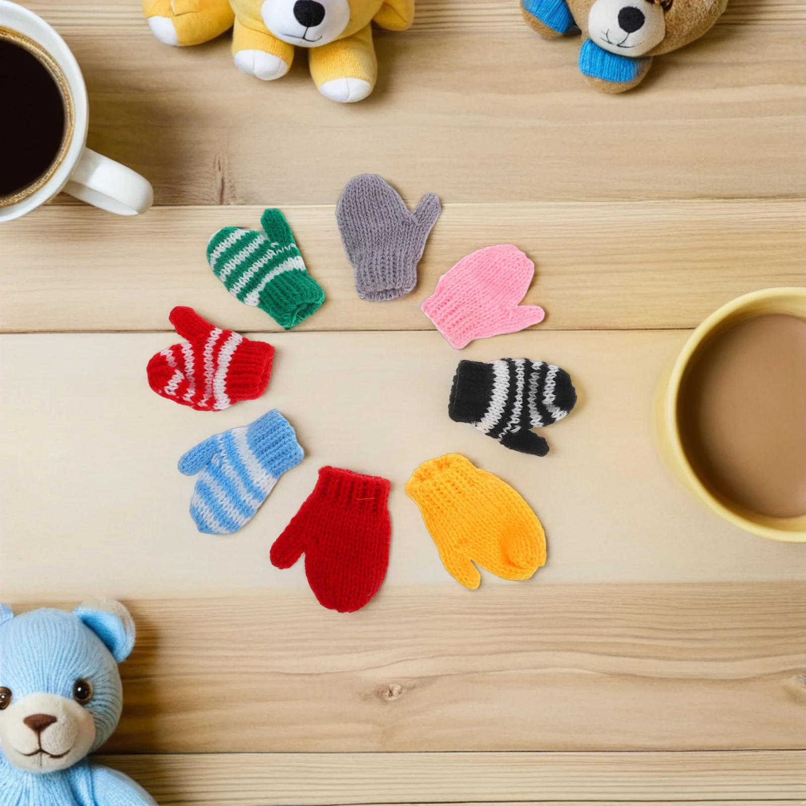 Mini luvas decorativas de crochê para crianças, luvas para artesanato, acessórios para dramatização, enfeites de árvore de férias