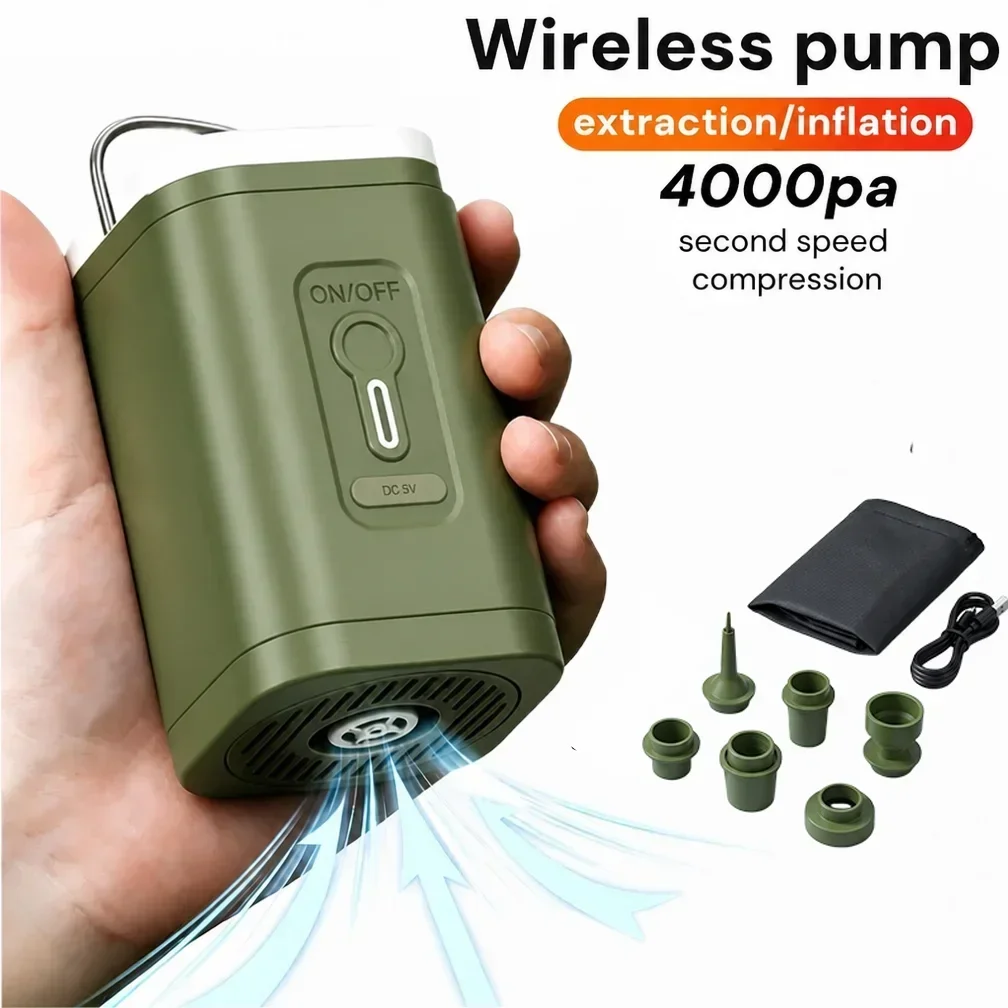 New Wireless Deflation & Inflation Pump, Portable Outdoor Air Compressor With LED Light, Air Cushion Bed SwimRing Camping Tent