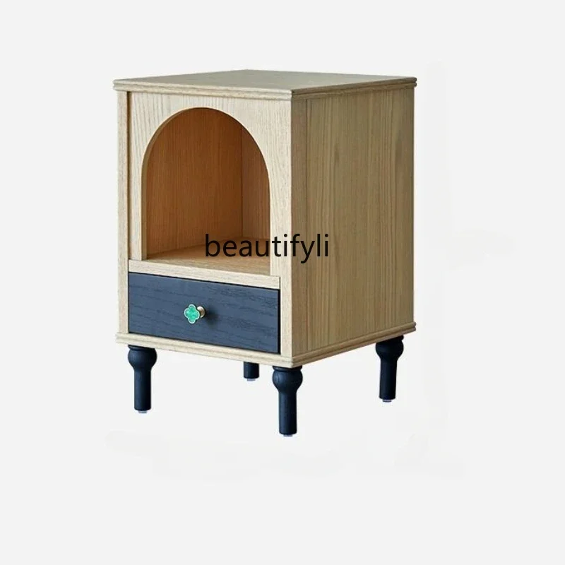 

Bedside French Light Retro Solid Wood Bedside Cabinet Small Apartment Bedroom Locker