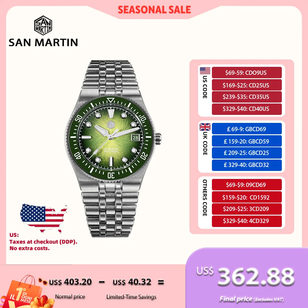 

San Martin 40mm Miyota 9015 Enamel Vortex JianZhan Dial Men Watch Diving Mechanical Integrated Bracelet BGW-X1 20Bar SN0148GB-1