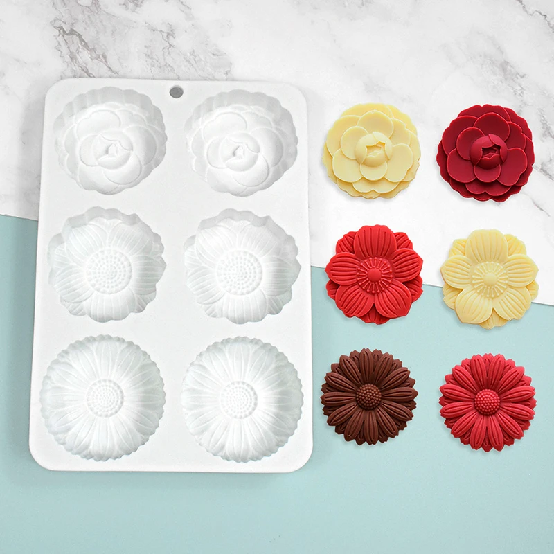 Flower Silicone Mold For Soap Making Supplies Round Sunflower Dessert Baking Pan Mousse Cake Chocolate Kitchen Decoration Tools