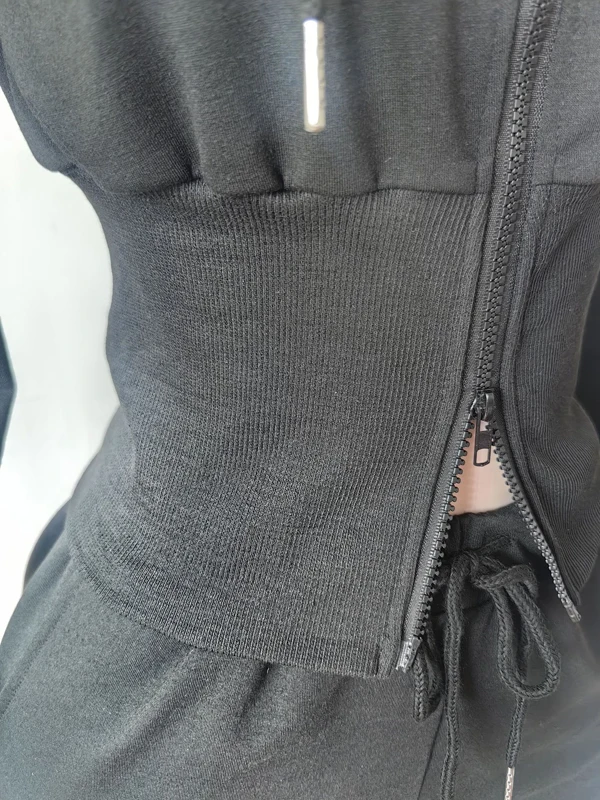 Herbst Damen Cropped Hoodie mit Reißverschluss, Shorts mit Kordelzug, Lounge-Set, lässige, gemütliche zweiteilige Schlafbekleidung, Streetwear-Outfit – Detail 9