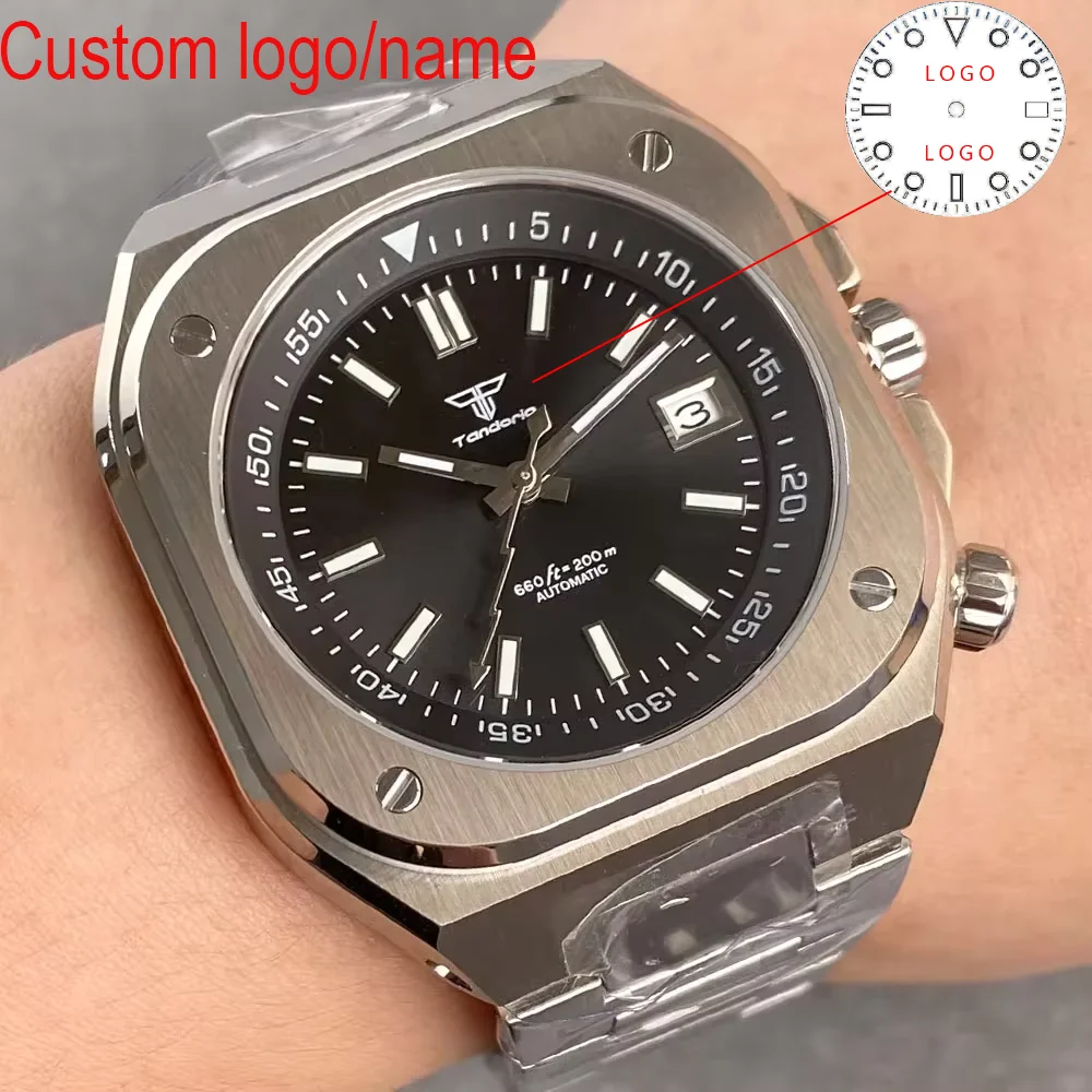 

Custom tandorio New 42mm Big Square Sapphire Glass 10ATM NH35A GMT Automatic Men Watches Vintage Black Sunburst Luminous Dial