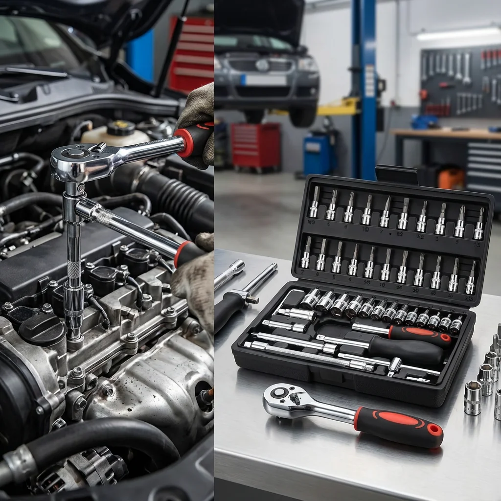 

46pc Drive Socket Set 1/4 inch Ratchet Wrench Set with Sockets Metric Hex Bit Socket Set Mechanic Tool Kits for Auto Repair Hous