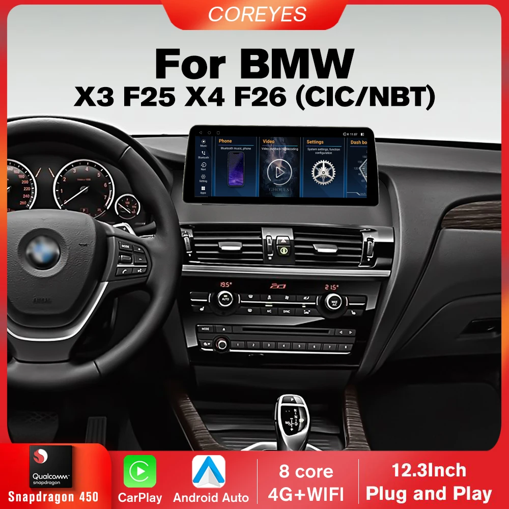 

COREYES 12.3'' 8G+128G Android 12 For BMW X3 X4 F25 F26 CIC NBT System Car Radio Carplay Auto Stereo Multimedia Snapdragon 450