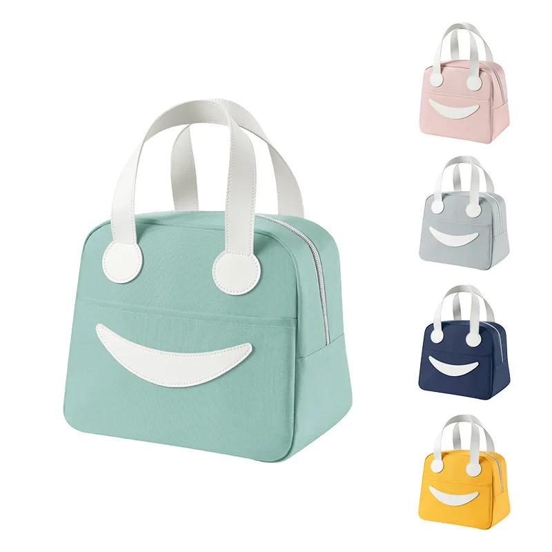 Portable Cute Smile Lunch Bag Insulated Refrigerated Food Safety Girl Warm Food Picnic Office Student Zipper Food Storage Box