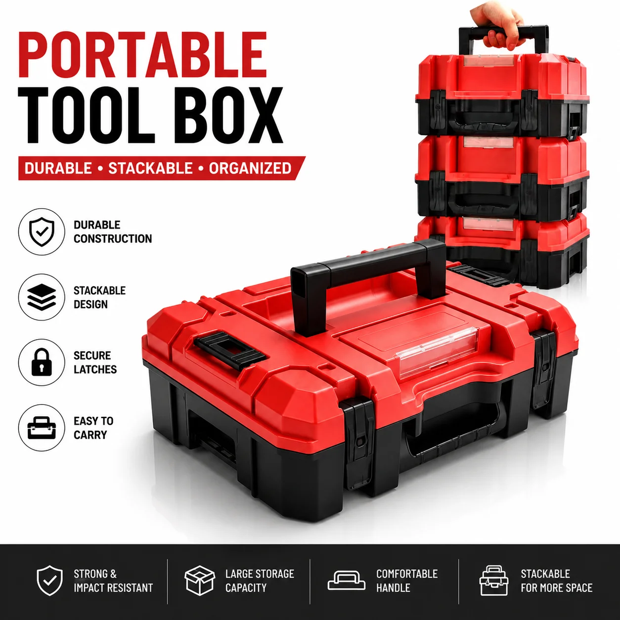 Hard Drill Case,Tool Box Organizer with Durable Compartment Storage Suitable for Electricians Carpenters Stacking Storage Boxes