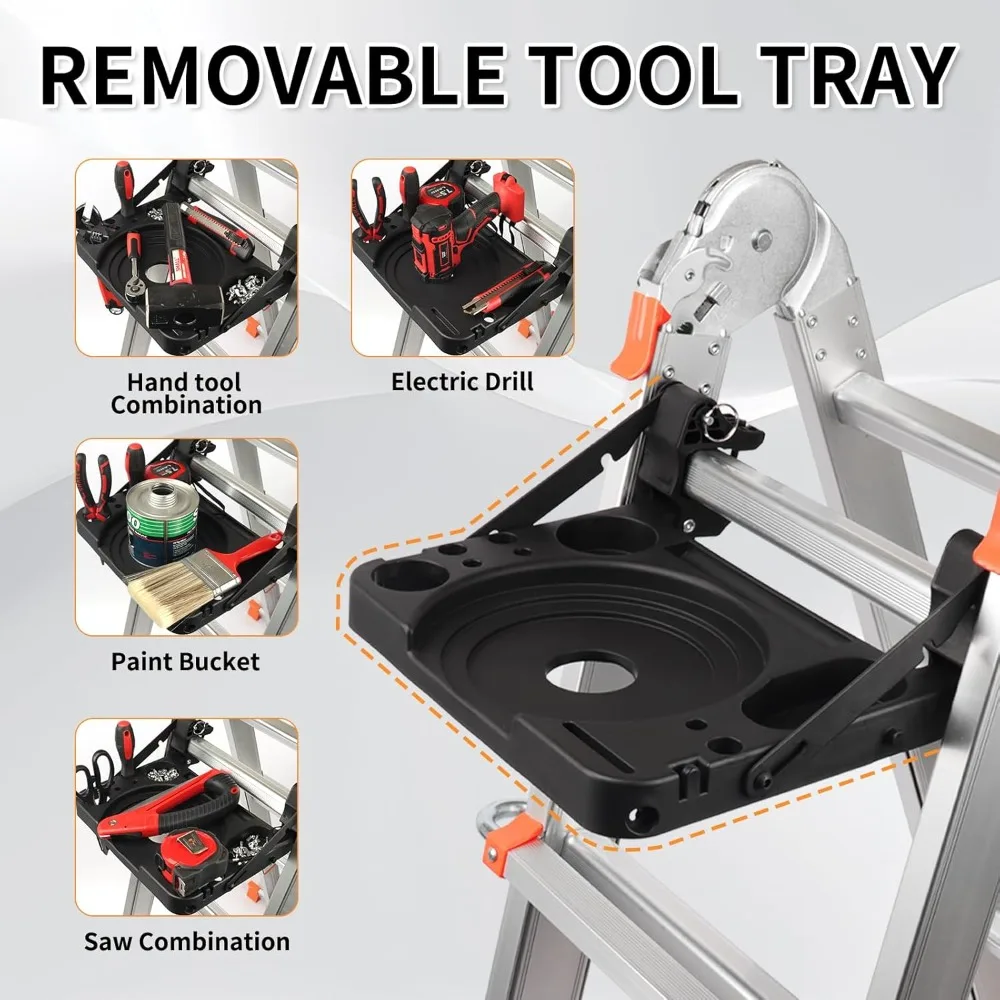 17피트 사다리, A형 5단 사다리 연장, 다중 위치 및 보관 접이식 사다리, 330파운드 안전 하중 텔레스코핑 사다리