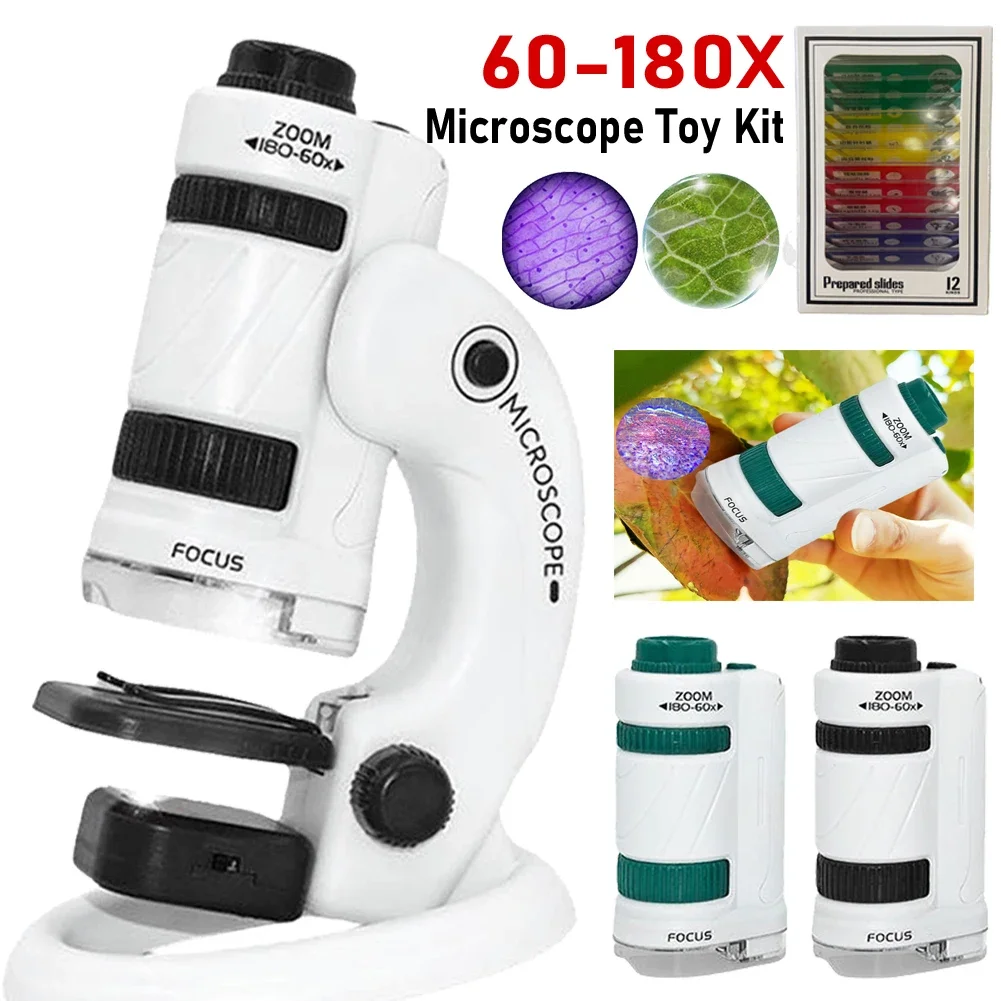 60-180 X Kids Microscope Educational Mini Handheld Microscope Kids Biological Microscope Kit Portable Handheld Microscope