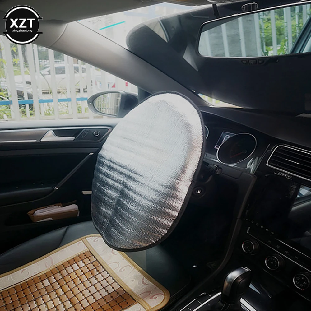 Car Steering Wheel Cover Car Steering Wheel Sun Shade Double Thick Sun Protection Foldable Anti-uv Sunscreen Car Supplies Silver