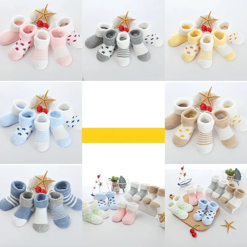 5 Pairs/lot 0 To 24M Newborn Baby\'s Terry Socks 2024 New Arrival Winter Warm Socks For Infants Girls Boys Thick Sock For Toddler