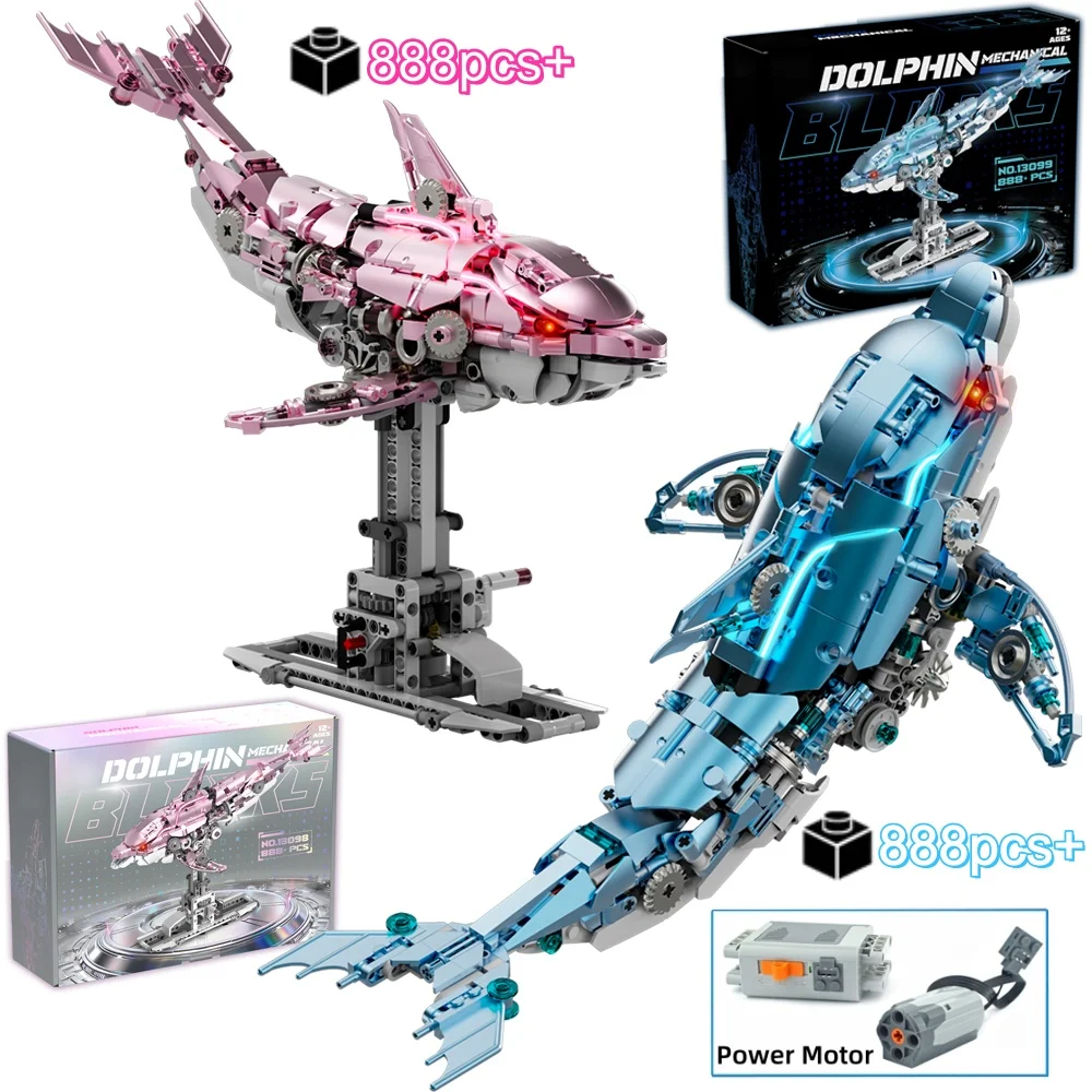 

Механические строительные блоки дельфинов, модель кирпичей со светом, креативные океанские животные, сделай сам, декор для рабочего стола, игрушки, подарки на Рождество и день рождения