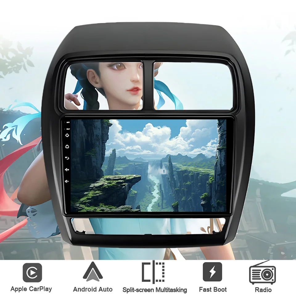 

9-дюймовый QLED Android 14 8G Ram Автомобильный GPS Navi Музыкальный видео Мультимедийный плеер для Mitsubishi ASX 2016-2022 Автоматический стерео головное устройство