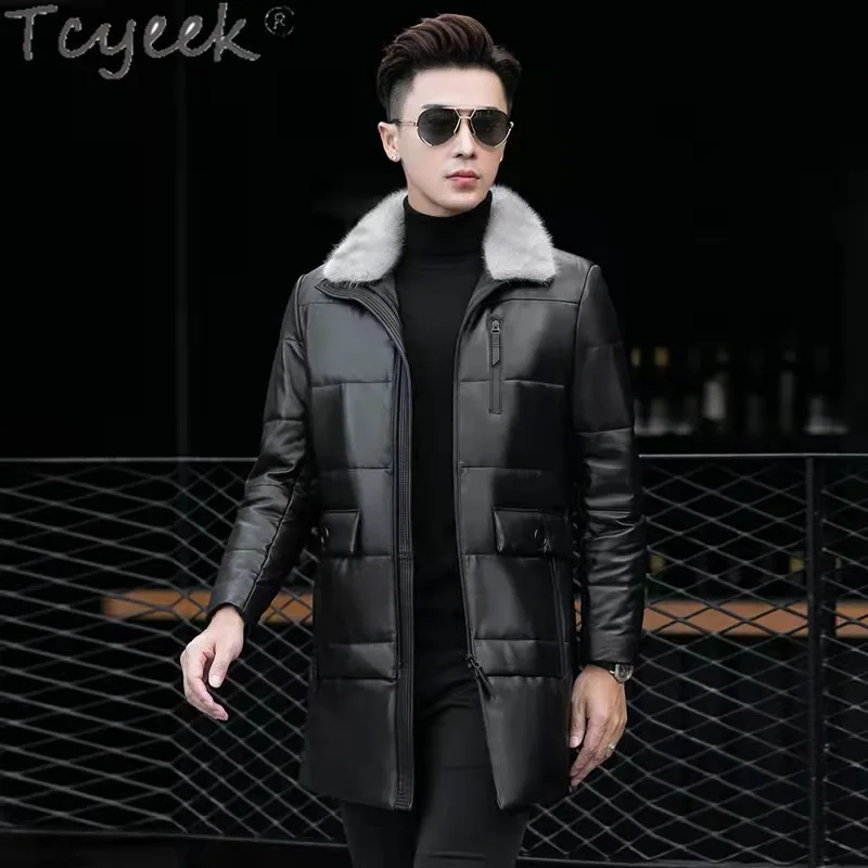 

Tcyeek Mid-length Sheepskin Coat for Men Winter Mink Fur Collar Fashion Genuine Leather Down Jackets Man Clothing Casual Jaqueta