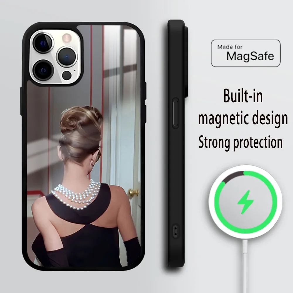 A-AuDrey H-HepBurn Phone Case For iPhone 16 15 14 13 12 11 PRO MAX PLUS Mini Magnetic wireless mirror phone case