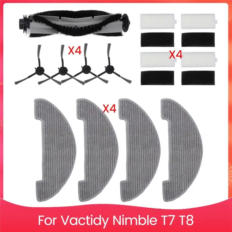 LICE-Replacement Parts For Vactidy Nimble T7 T8, Robot Vacuum Cleaner Accessories Kit Main Side Brush Hepa Filter Mop Bags