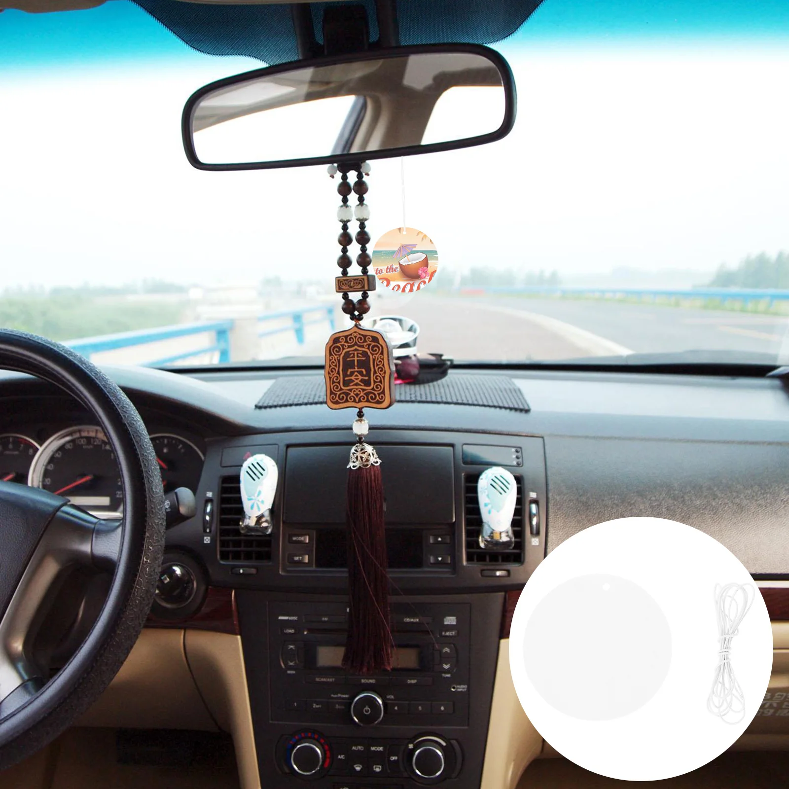 

1 set Round Felt Sublimation Air Freshener Blanks Elastic Rope for DIY Car Aroma Diffuser Heat Transfer Sheets
