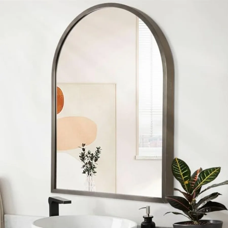 

Arched Metal Framed Wall Mirror, Large 26"x18" Aluminum Alloy Bathroom Mirror for Wall, for Bedroom, Entryway, Living Room Vani