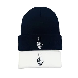 1szt Jesień Zima Czaszka Haft na palec Czapka z dzianiny Unisex Wysokiej jakości moda Hip Hop Czapka z daszkiem Outdoor Warmer Bonnet Access