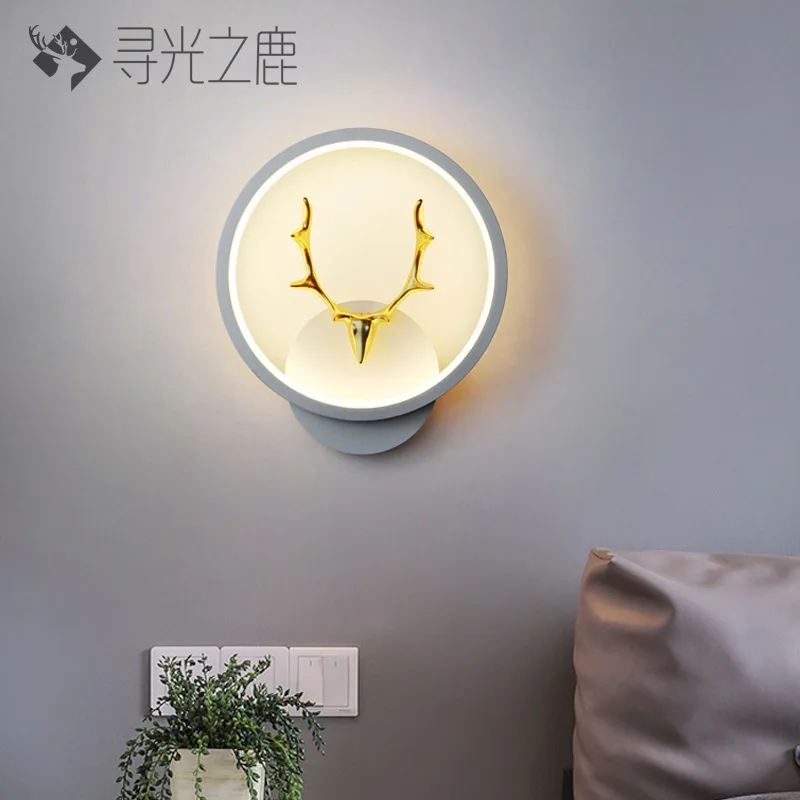 Nordic Slaapkamer Wandlamp, Bedlampje, Woonkamer Achtergrond Wanddecoratie, Minimalistische Gang, Hertenhoorn Led Wandlamp