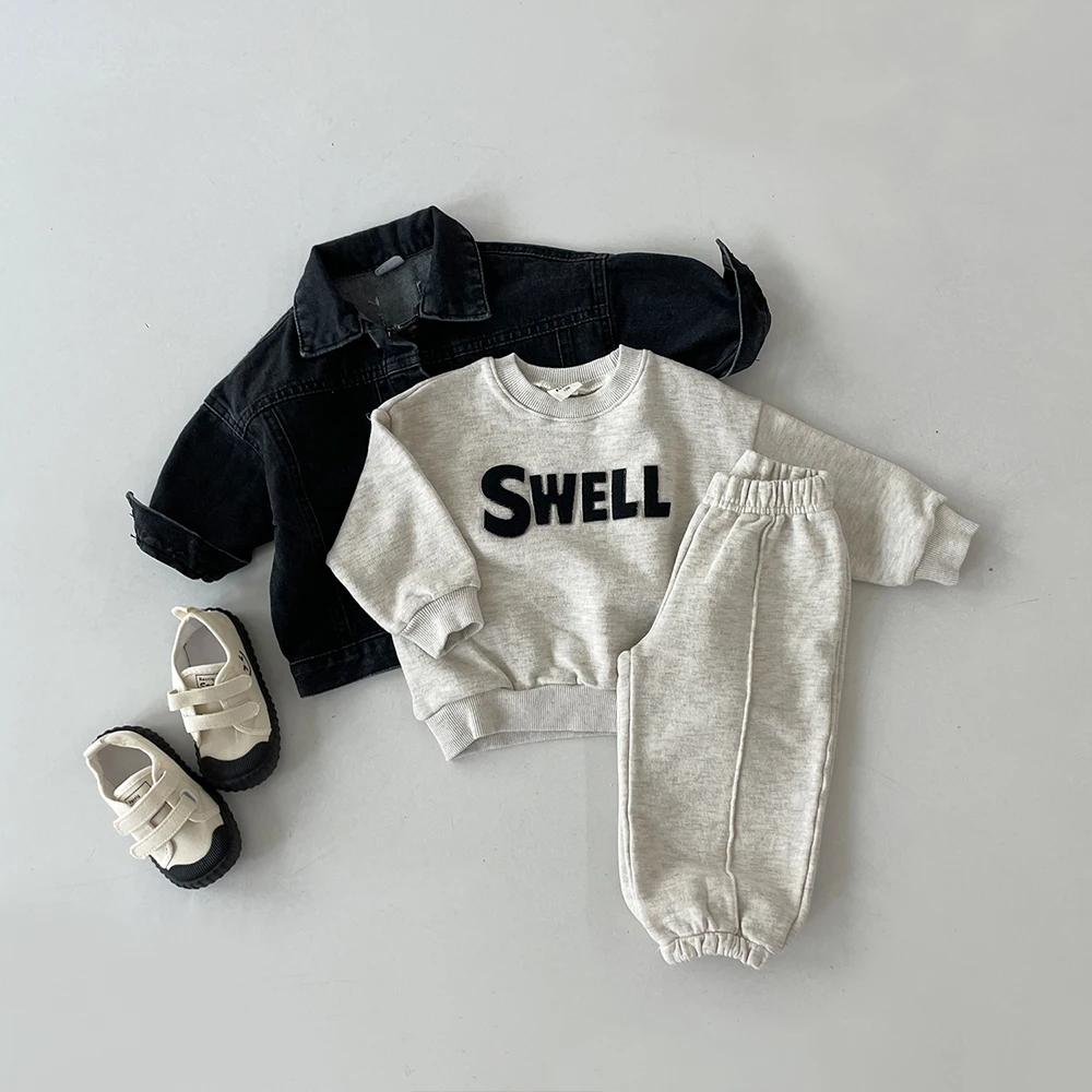 Autumn South Korea New Newborn Boys and Girls Letter Printed Long Sleeve Pants Set Casual Home Comfortable Two Piece Sports Set