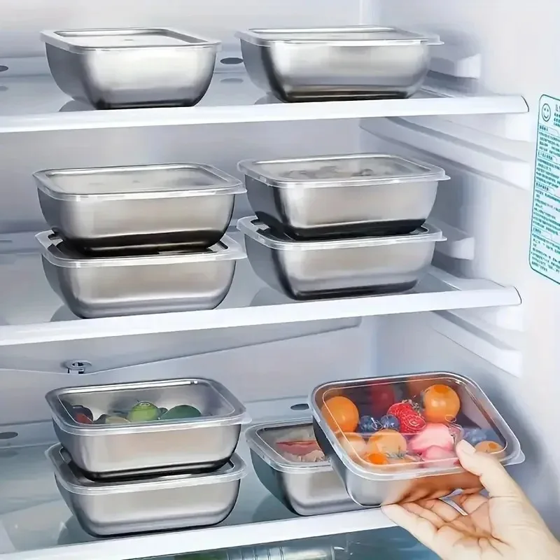 2 stackable stainless steel lunch boxes, reusable food storage containers for kitchen, refrigerator, travel, lunch